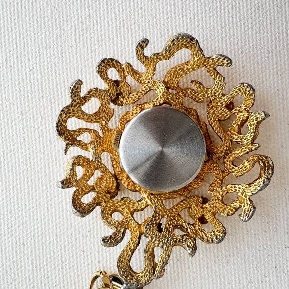 Vintage Keys Gold Tone Chunky Chain Necklace Watch 17 Jewel Swiss Wind up. AS IS - Picture 7 of 8